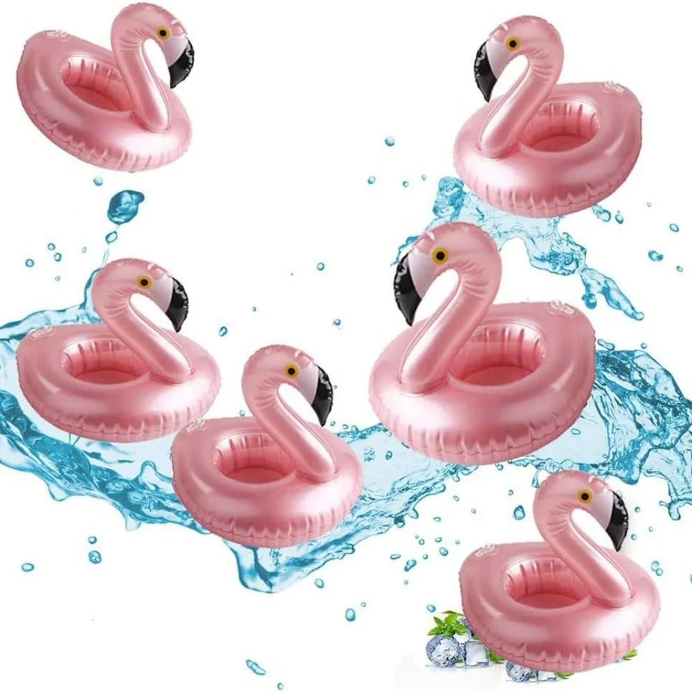 8 Pink Flamingo Inflatable Drink Holders - Picture 1 of 4
